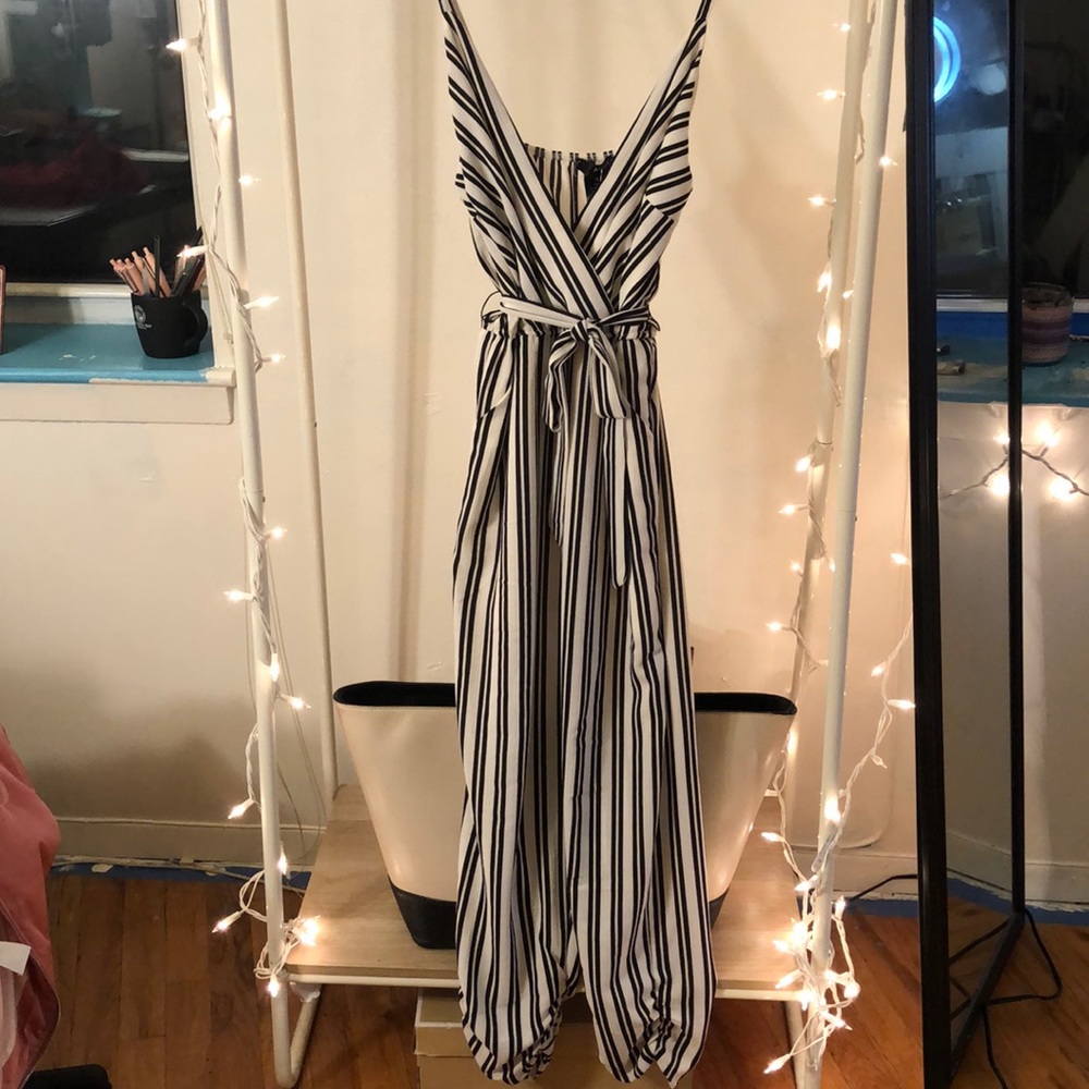 Aqua striped jumpsuit